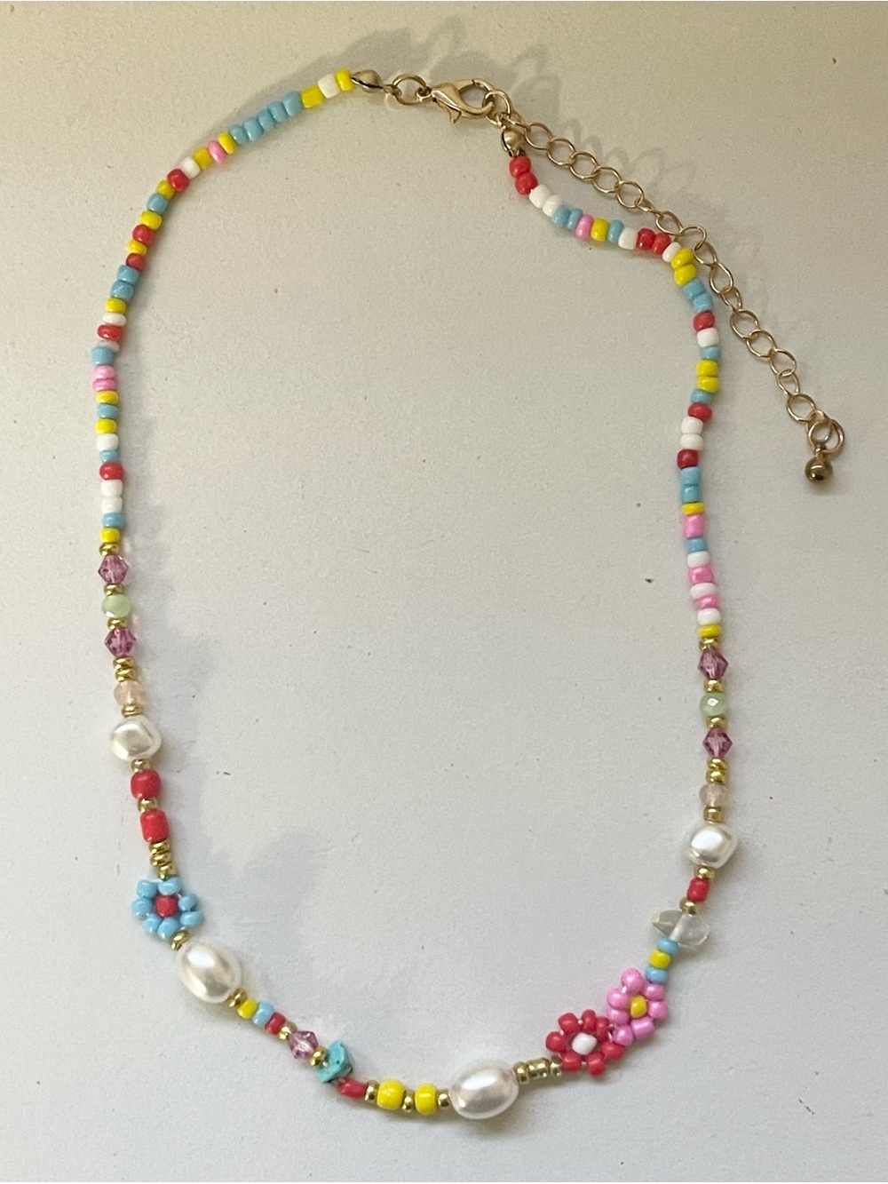 Cottagecore Colorful Beaded Flower & Pearl Cluster Necklace Adjustable